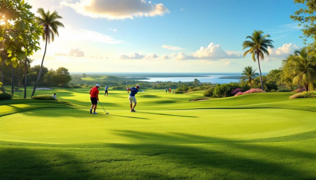 A serene golf course offers beautiful views and a great golfing experience, making it one of the best golf courses in St. Petersburg.