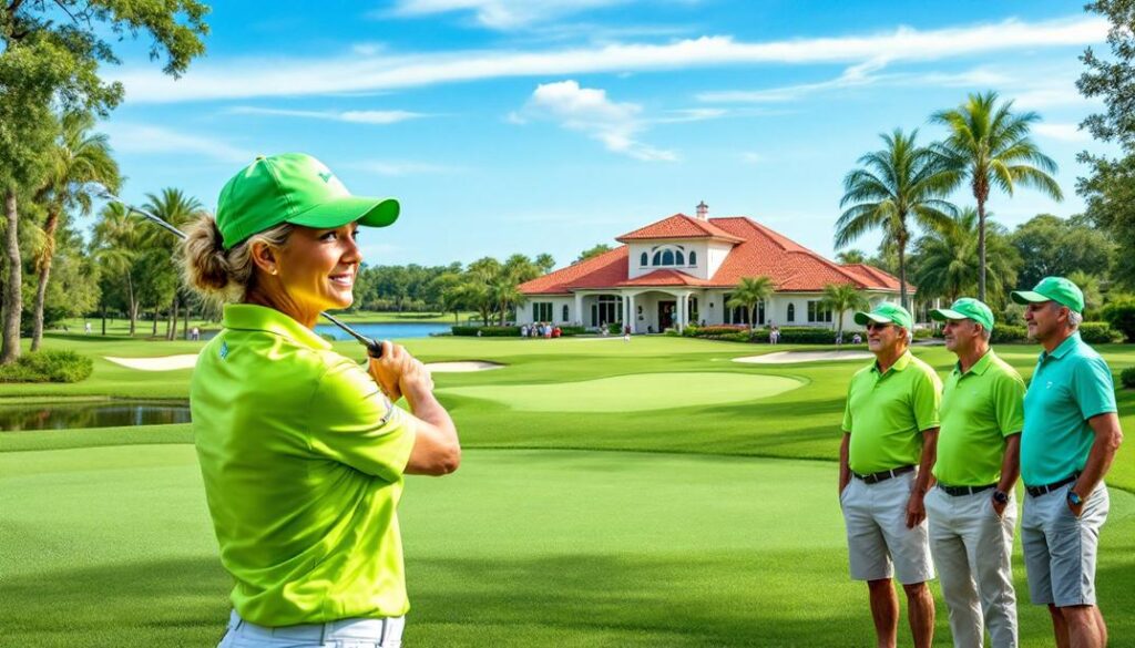 Golf enthusiasts enjoying a sprawling community course, emphasizing the appeal of the best golf courses in The Villages.