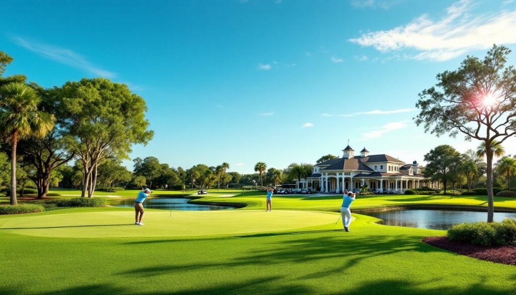 Vibrant flora and active golfers highlight the allure of one of the best golf courses in Port Charlotte.