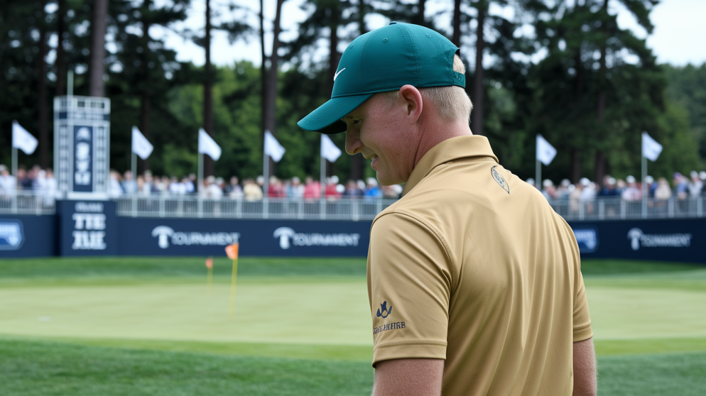 A young golfer stands near the green during a live event, exuding excitement and readiness — capturing the spirit of a first golf tournament experience.