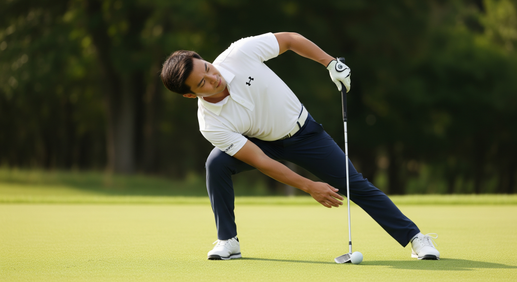 Golfer practicing balance and posture during a putting drill.